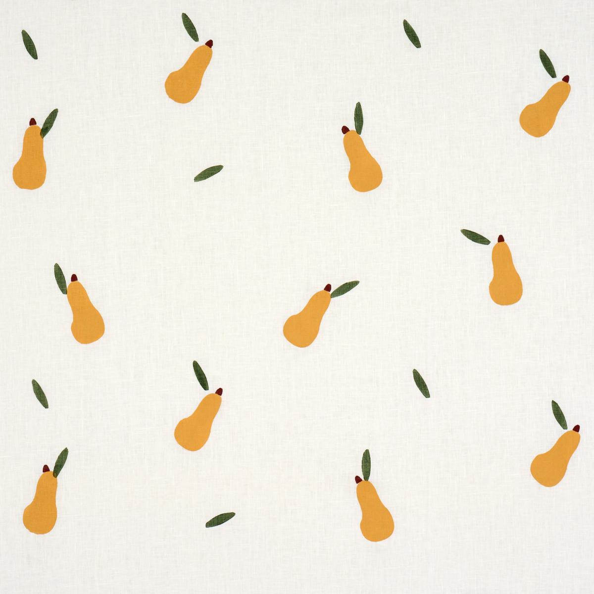 PEARS HAND BLOCK PRINT GREEN AND OCHRE ON WHITE