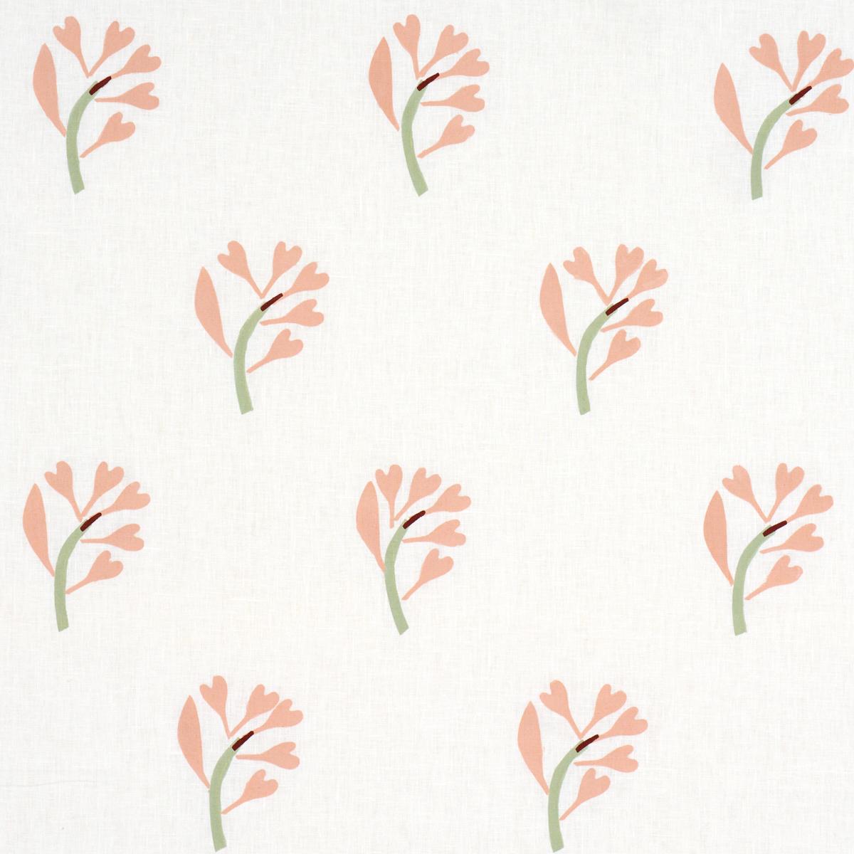 GINKGO HAND BLOCK PRINT PINK AND SAGE ON WHITE