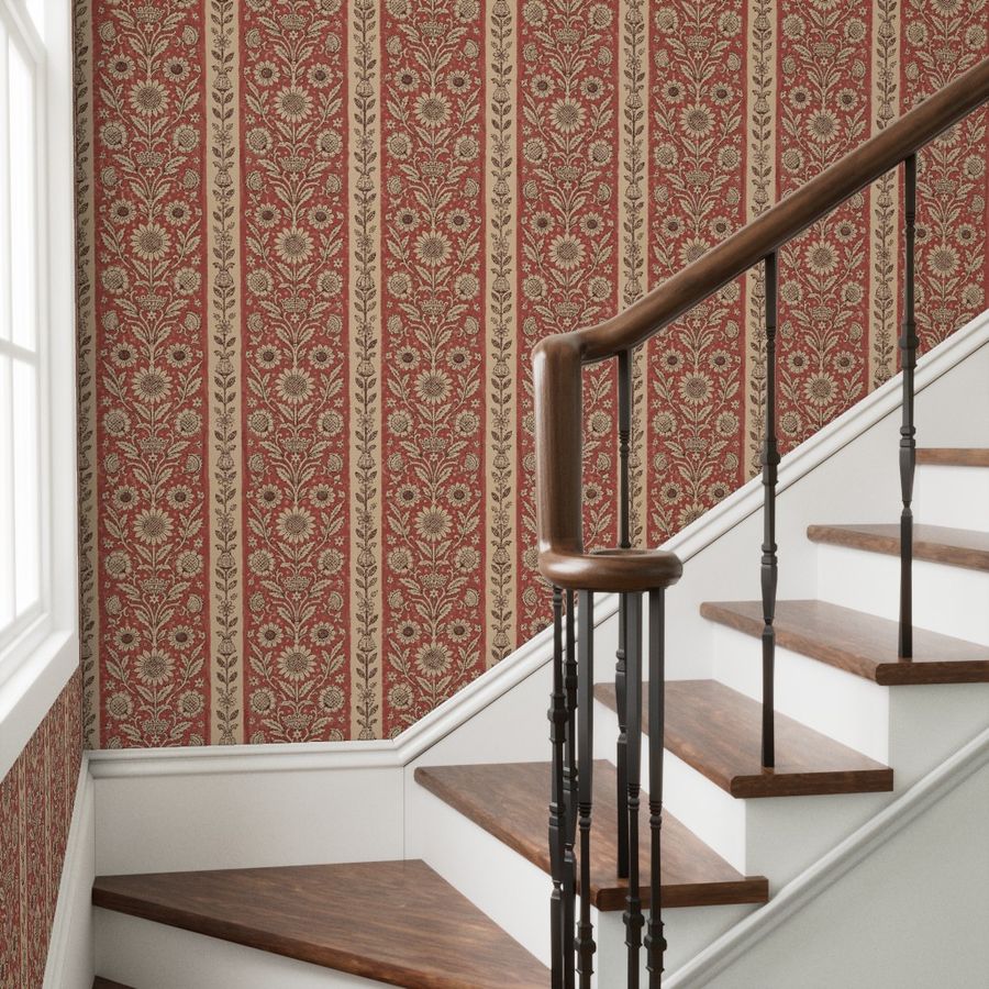 Atlanta Fabrics Garden Stripe Red Wallpaper | Atlanta Fabrics