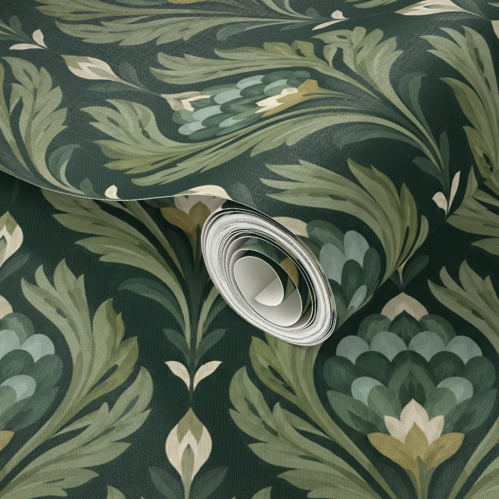 Atlanta Fabrics Palmette Evergreen Wallpaper Wallpaper | Atlanta Fabrics