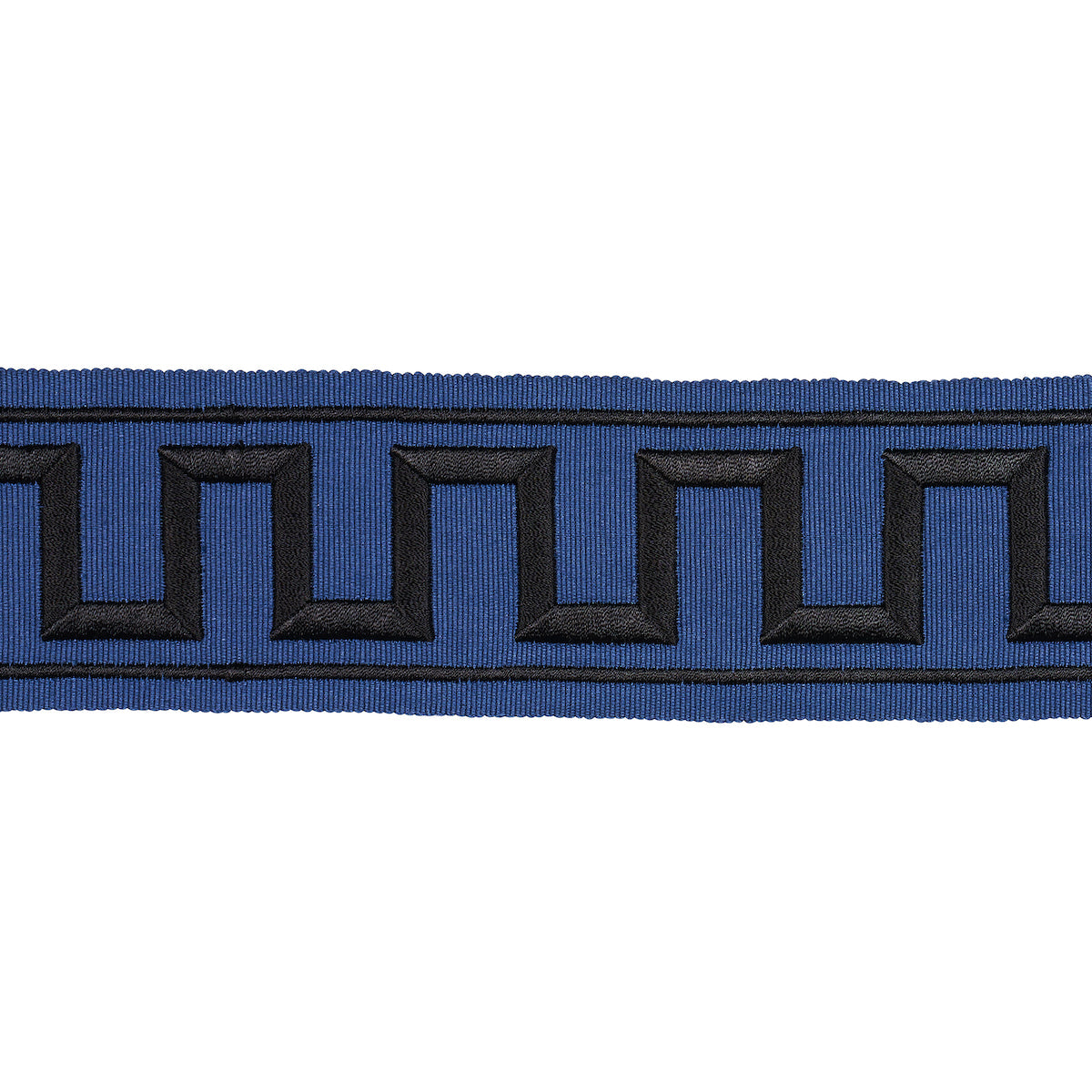 GREEK KEY EMBROIDERED TAPE BLACK ON NAVY