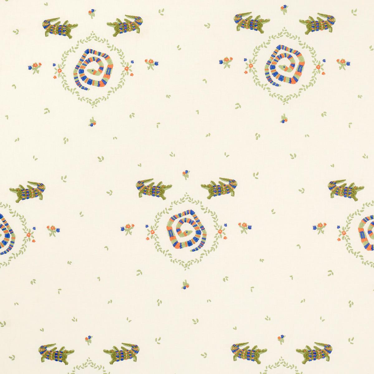 REPTILIA EMBROIDERY BRIGHT MULTI ON IVORY