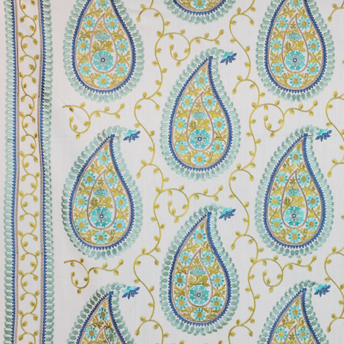 RM Coco Kadiri Paisley Border Mineral Fabric | Atlanta Fabrics