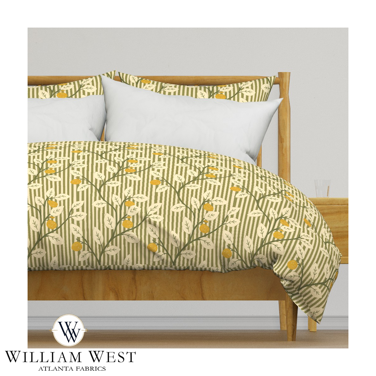 Lemon Tree Stripe Olive Wallpaper