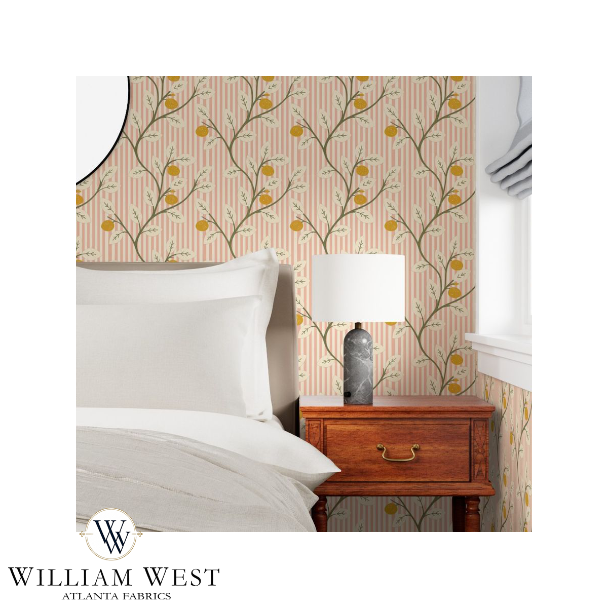 Atlanta Fabrics Lemon Tree Stripe Pink Wallpaper Wallpaper | Atlanta Fabrics