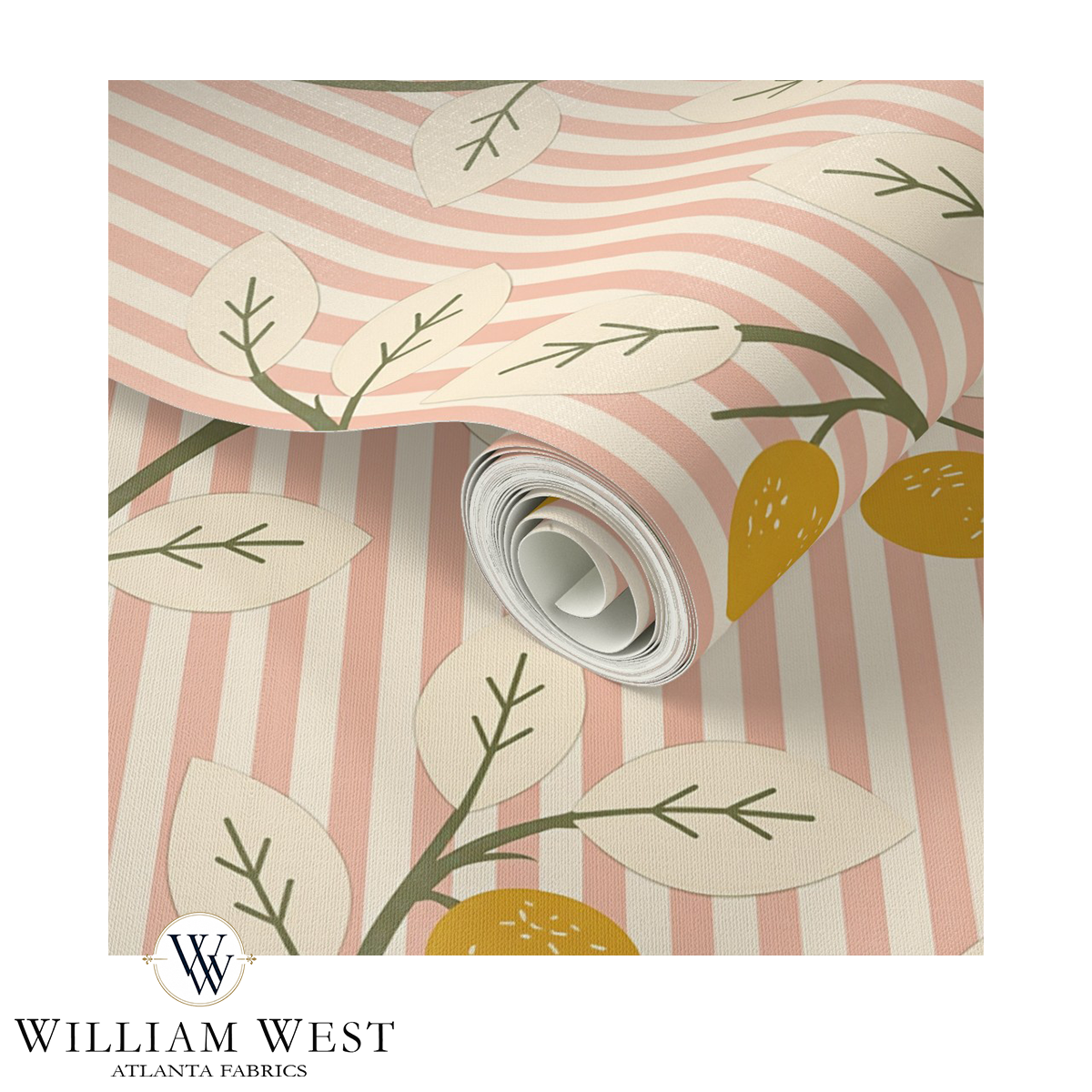 Atlanta Fabrics Lemon Tree Stripe Pink Wallpaper Wallpaper | Atlanta Fabrics