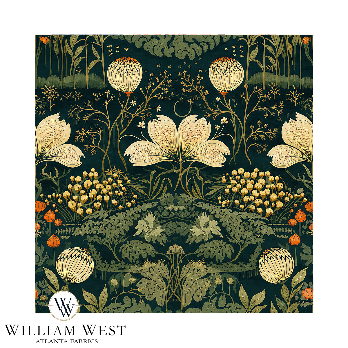 Atlanta Fabrics Nocturnal Garden Emerald Fabric | Atlanta Fabrics
