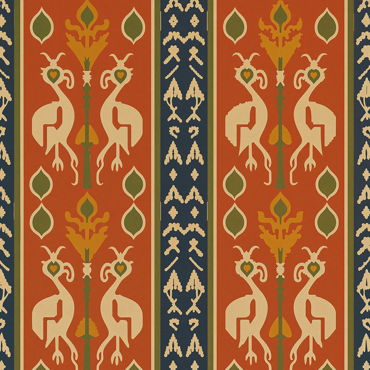 Atlanta Fabrics Nomad Birds Fire Cracker Fabric | Atlanta Fabrics