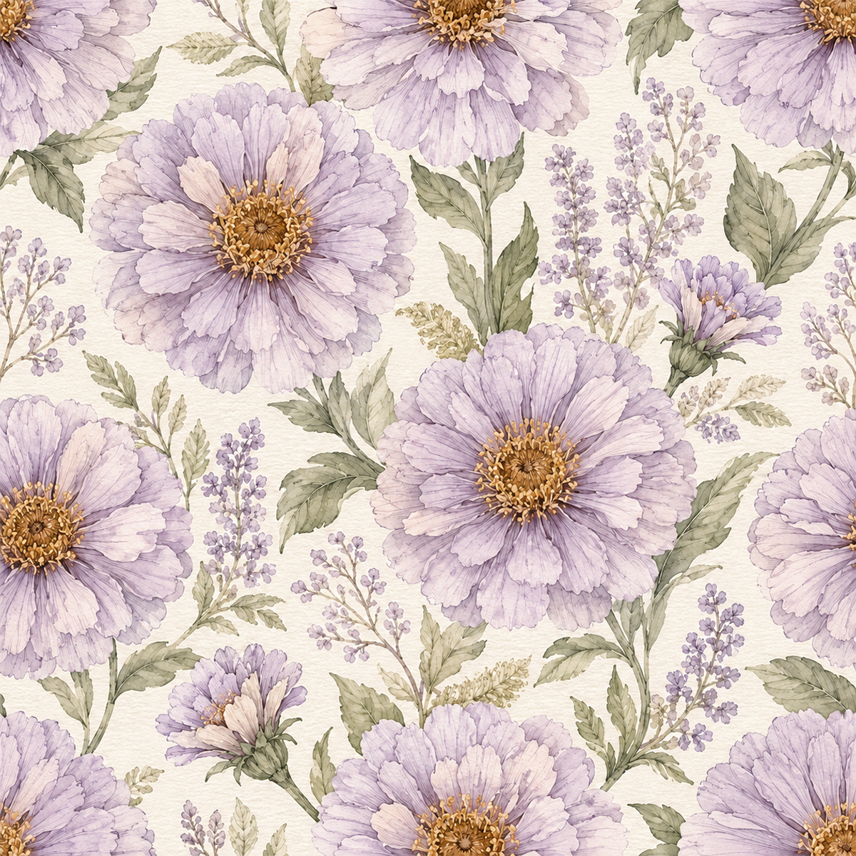 Atlanta Fabrics Painted Zennia Lilac Wallpaper Wallpaper | Atlanta Fabrics