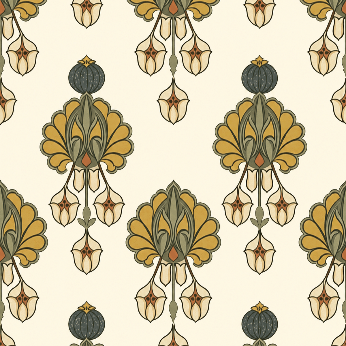 Atlanta Fabrics Pendant Blossom Ochre Fabric | Atlanta Fabrics