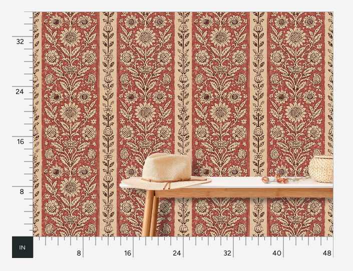 Atlanta Fabrics Garden Stripe Red Wallpaper | Atlanta Fabrics