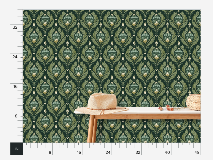 Atlanta Fabrics Palmette Evergreen Wallpaper Wallpaper | Atlanta Fabrics