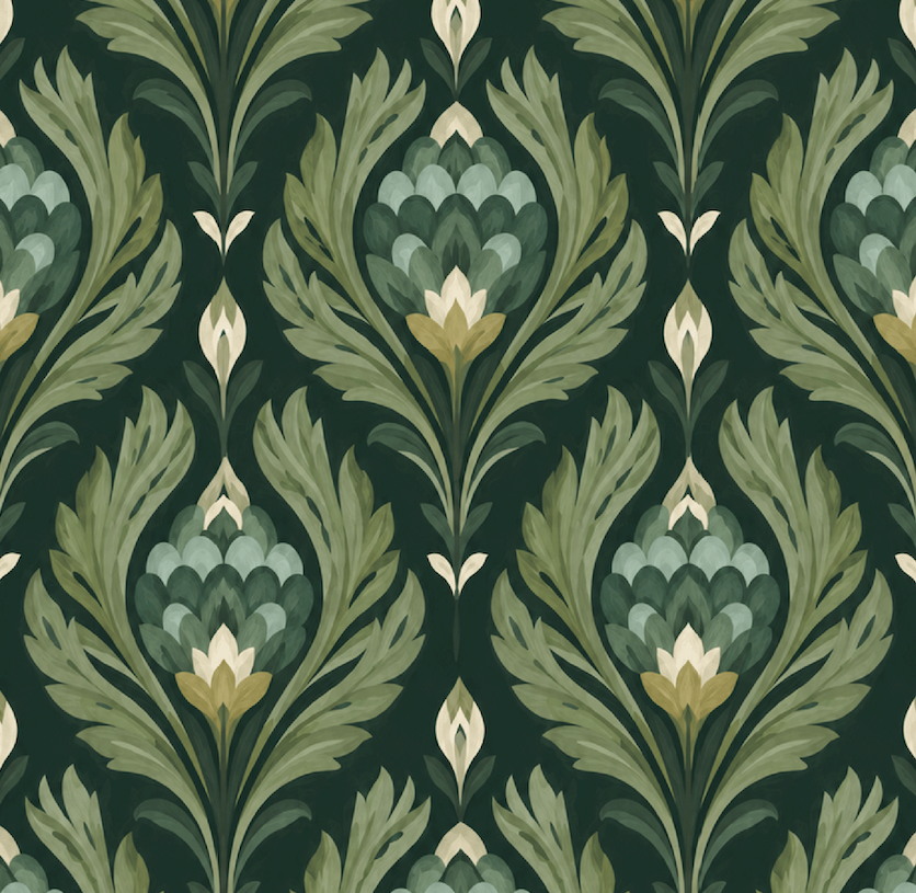 Atlanta Fabrics Palmette Evergreen Fabric | Atlanta Fabrics
