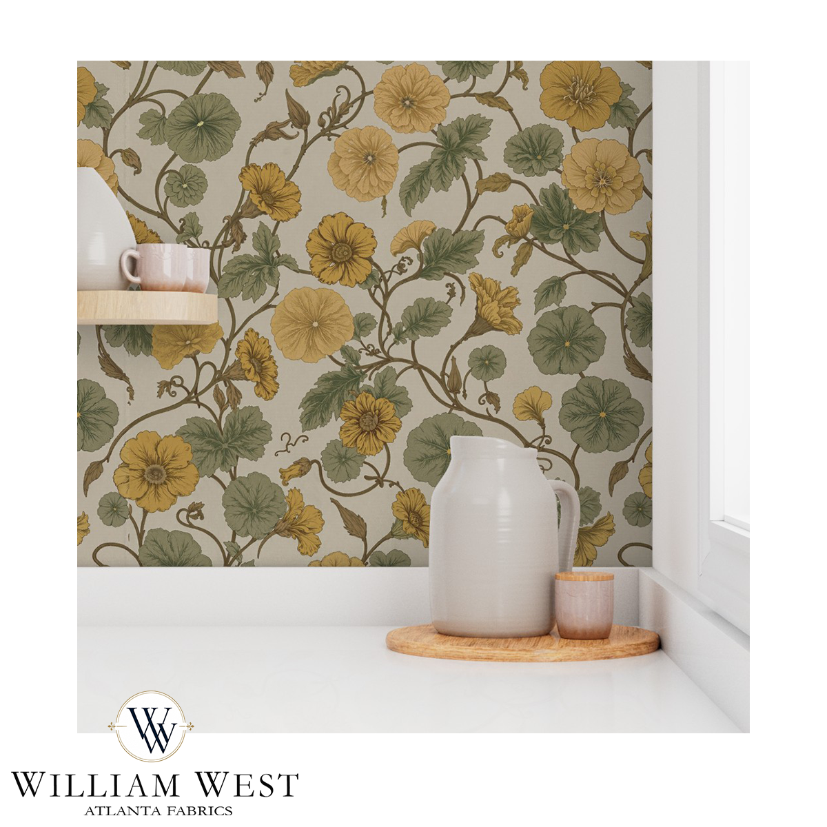 Atlanta Fabrics Vineyard Mallow Yellow Wallpaper | Atlanta Fabrics