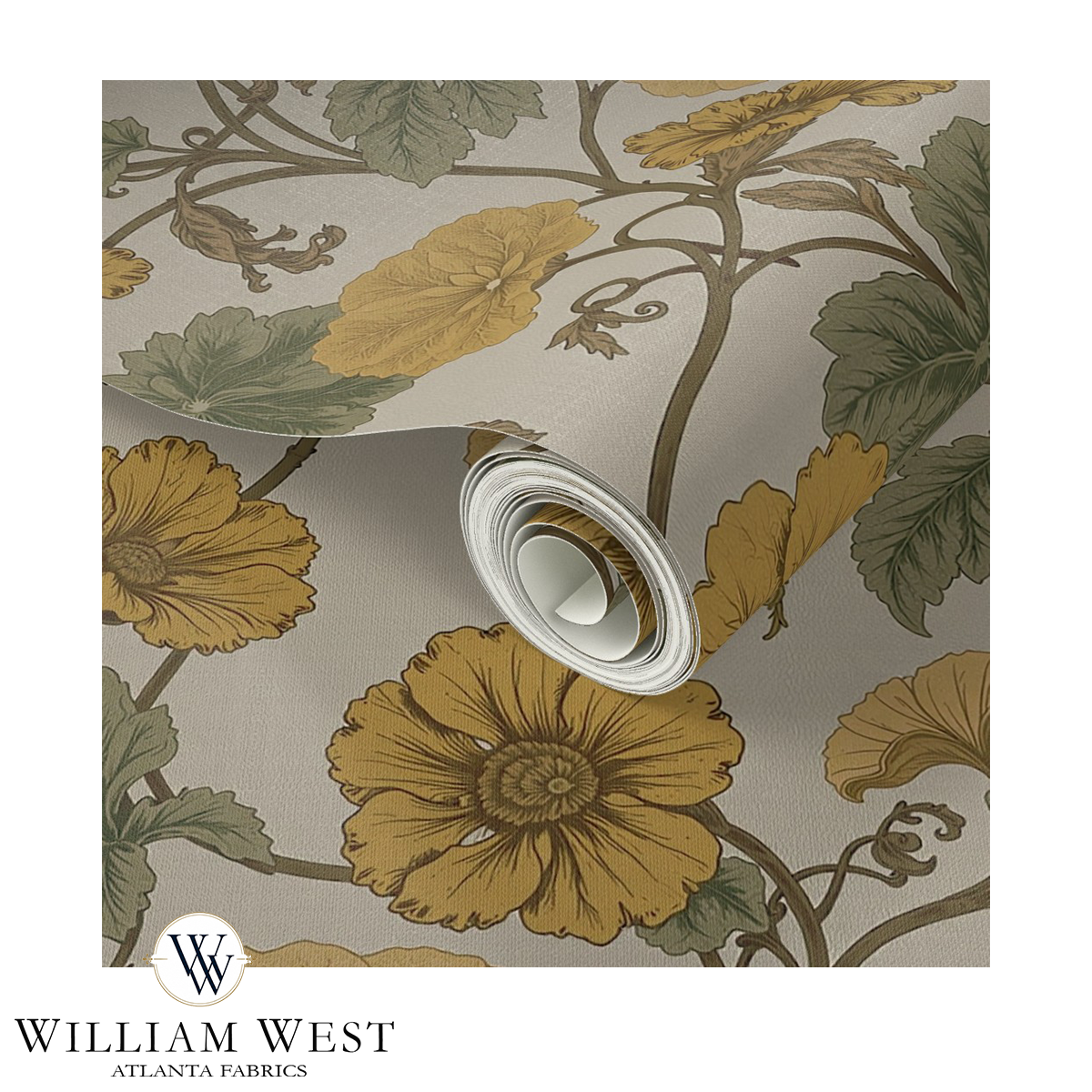Atlanta Fabrics Vineyard Mallow Yellow Wallpaper | Atlanta Fabrics
