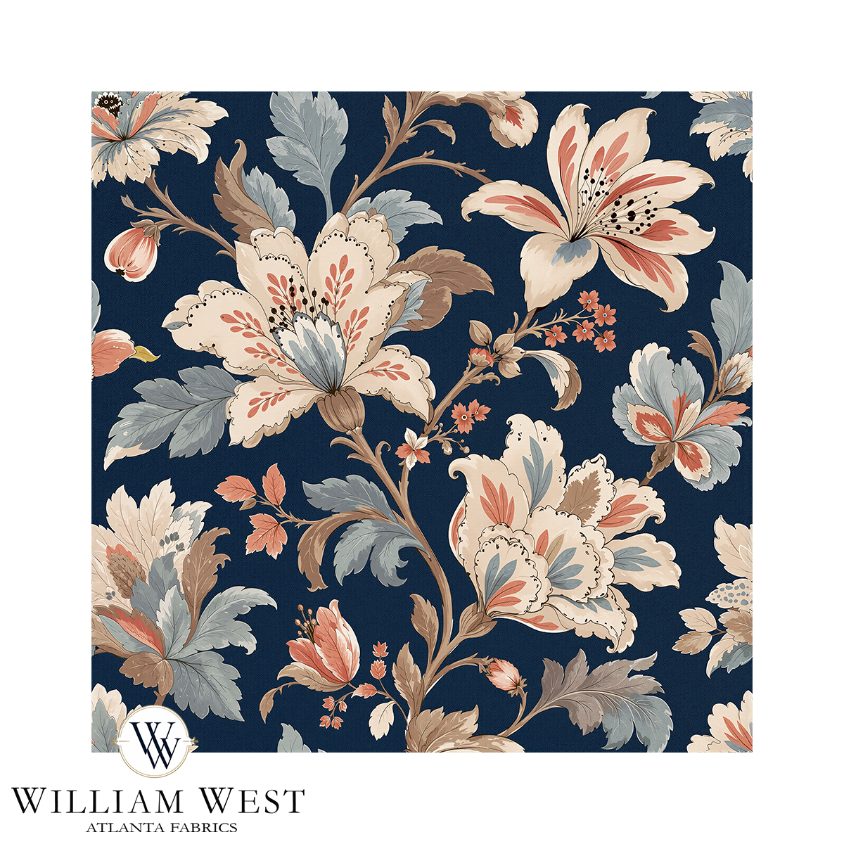 Atlanta Fabrics Whitcombe Garden French Blue Wallpaper Wallpaper | Atlanta Fabrics