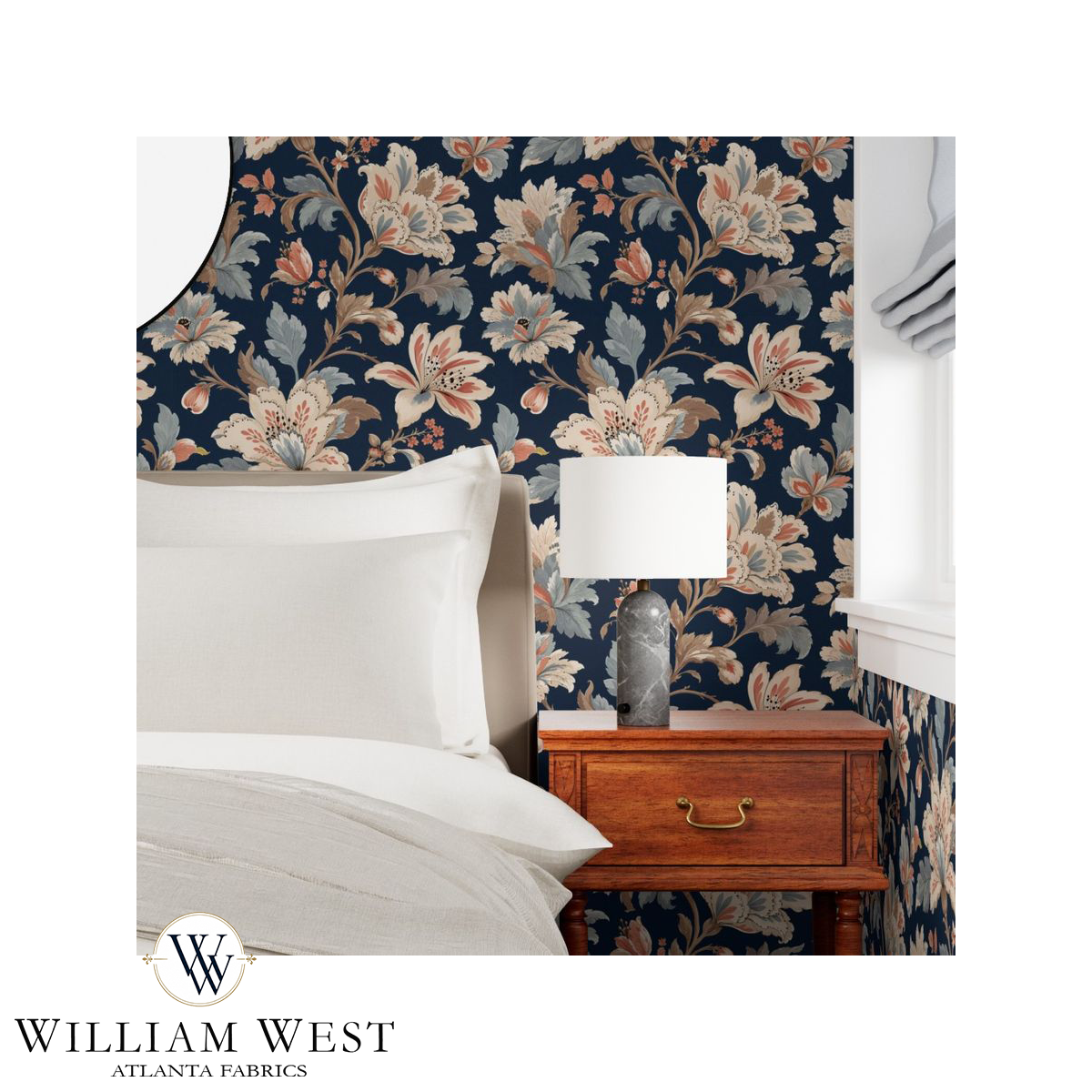 Atlanta Fabrics Whitcombe Garden French Blue Wallpaper Wallpaper | Atlanta Fabrics