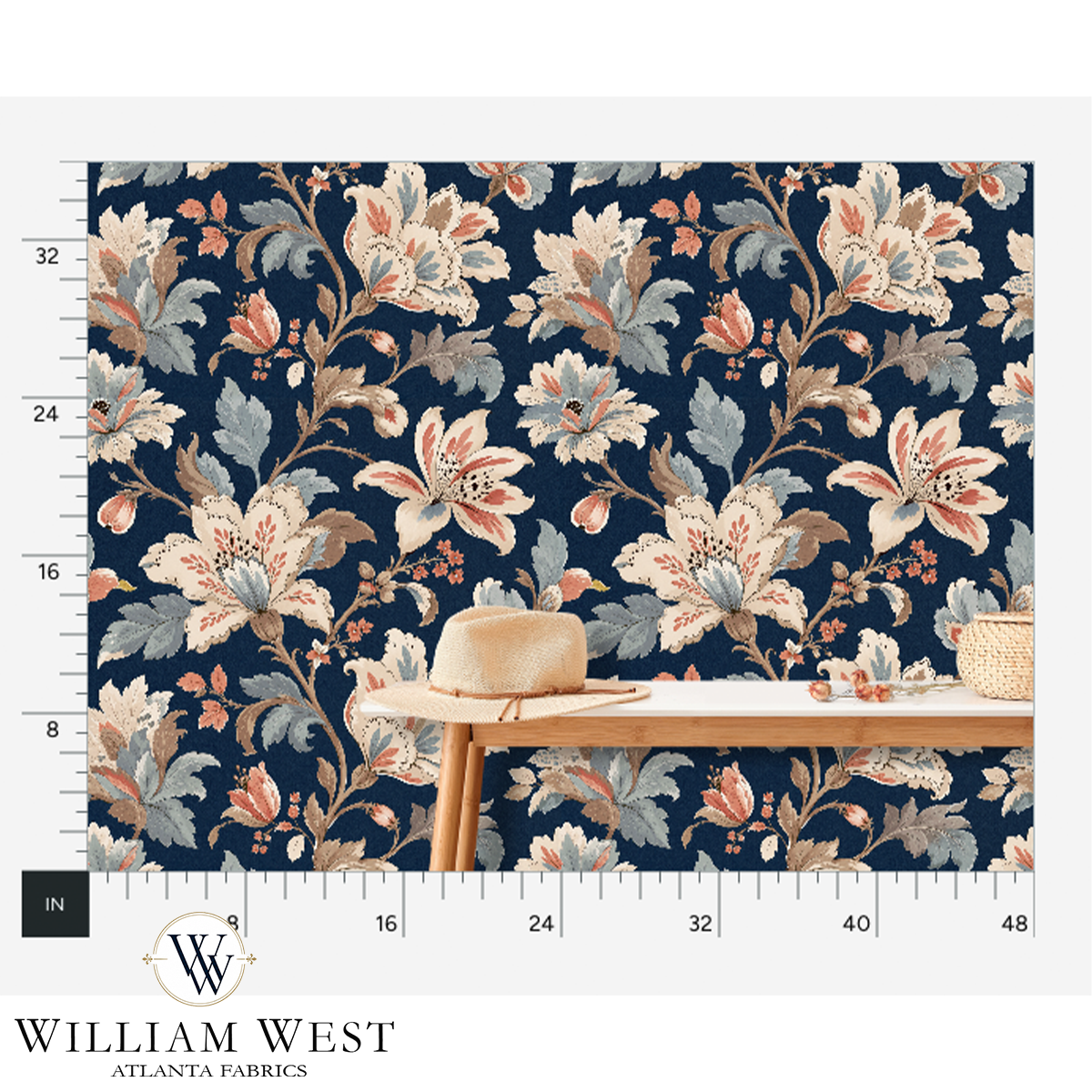 Atlanta Fabrics Whitcombe Garden French Blue Wallpaper Wallpaper | Atlanta Fabrics