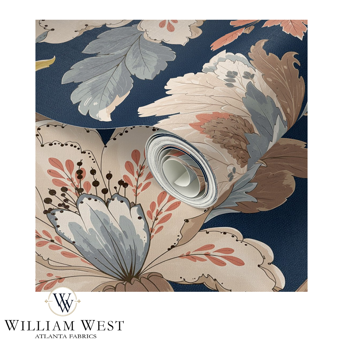 Atlanta Fabrics Whitcombe Garden French Blue Wallpaper Wallpaper | Atlanta Fabrics