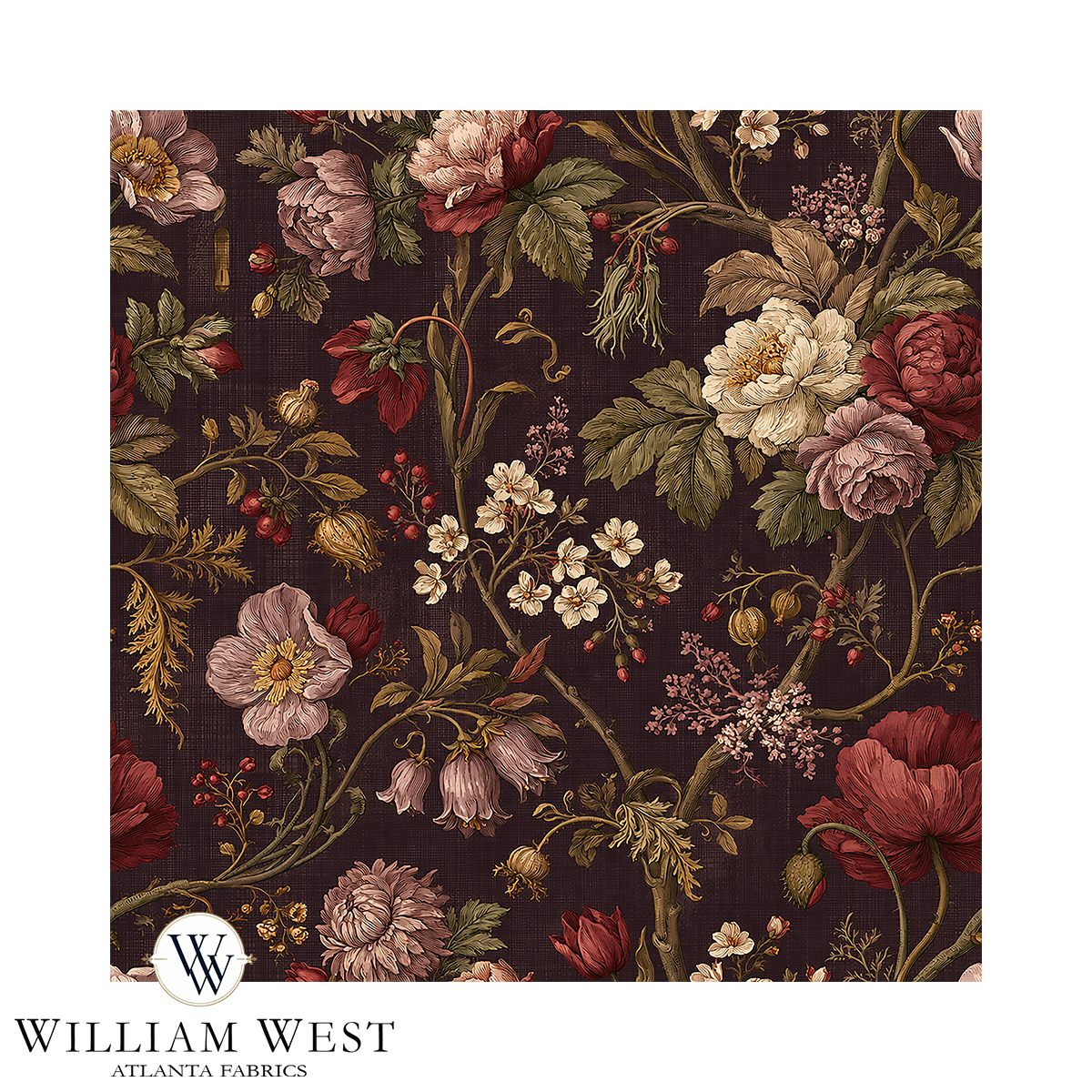 Atlanta Fabrics Winterthur Botanical Raisin Fabric | Atlanta Fabrics