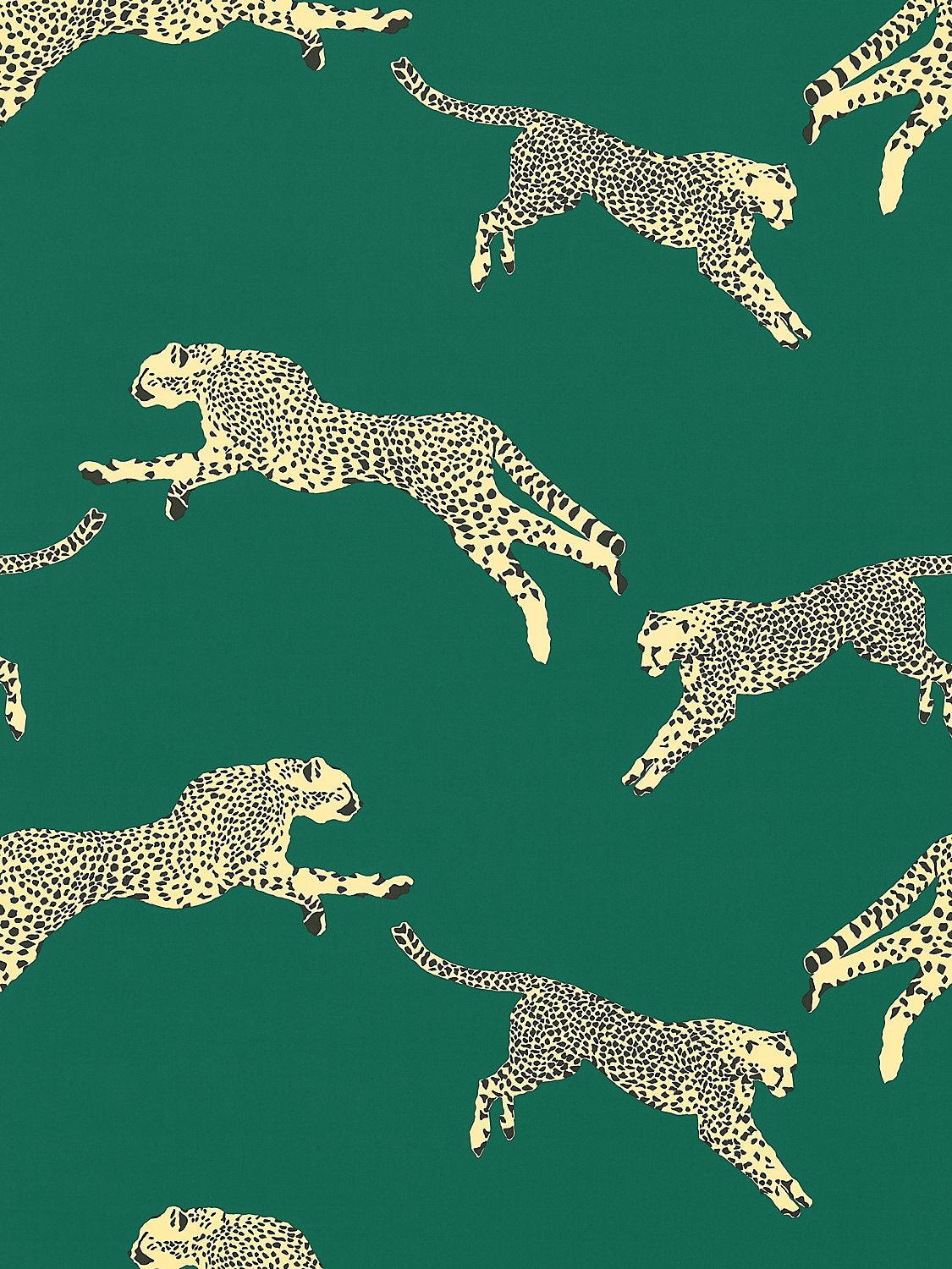 LEAPING CHEETAH COTTON PRINT EVERGREEN - Atlanta Fabrics