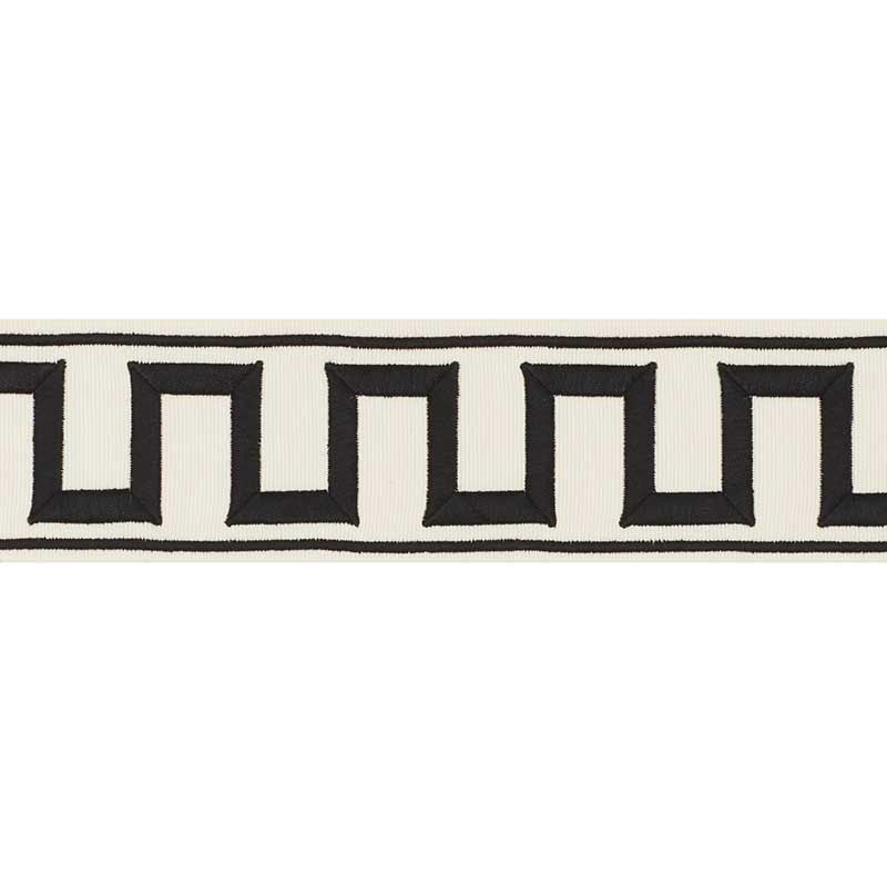 GREEK KEY EMBROIDERED TAPE BLACK ON IVORY