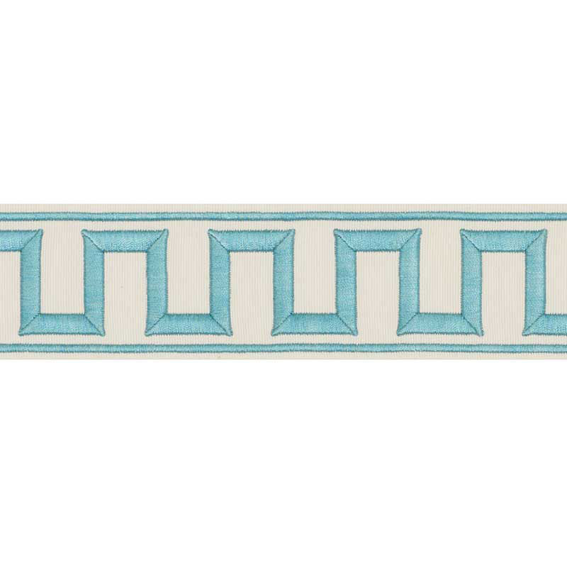 GREEK KEY EMBROIDERED TAPE AQUA