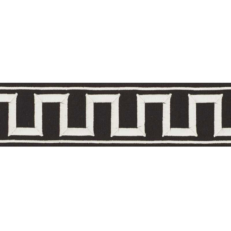 GREEK KEY EMBROIDERED TAPE WHITE ON BLACK