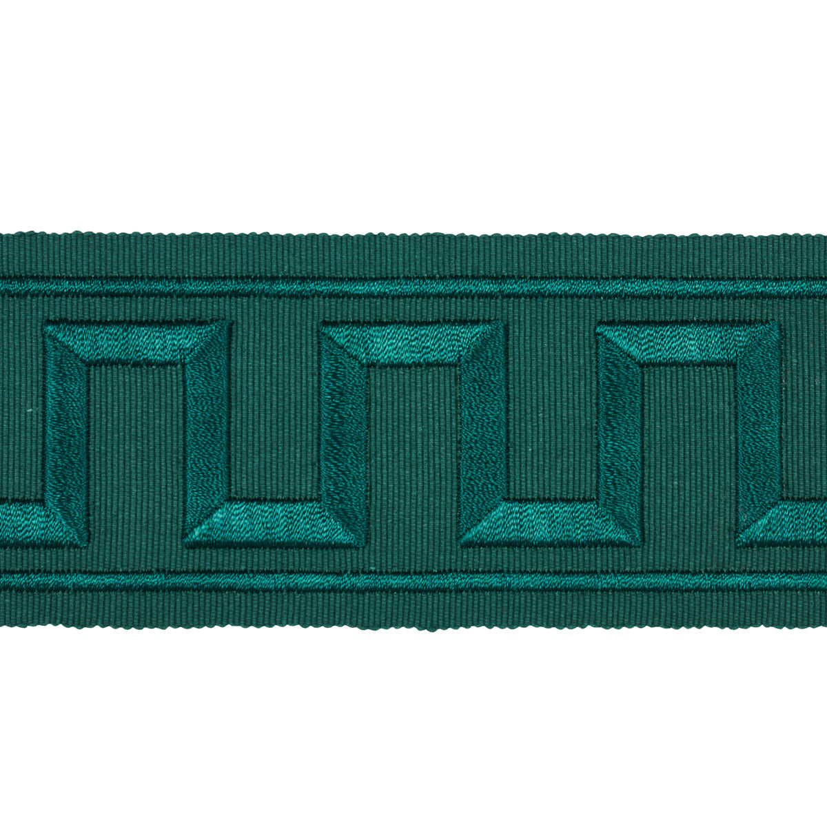 GREEK KEY EMBROIDERED TAPE EMERALD