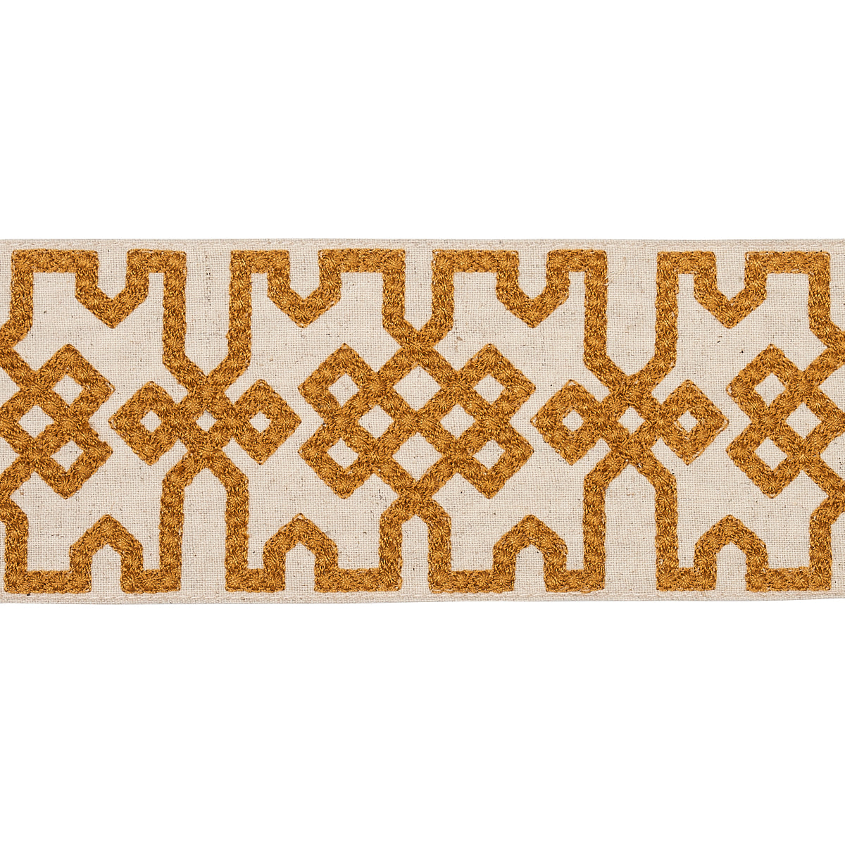 KNOTTED TRELLIS TAPE OCHER E ON UNBLEACHED