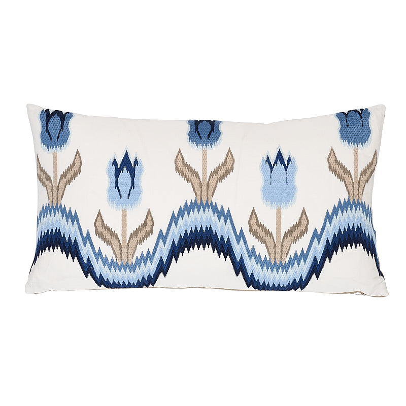 Tulip Flamestitch Pillow Blue