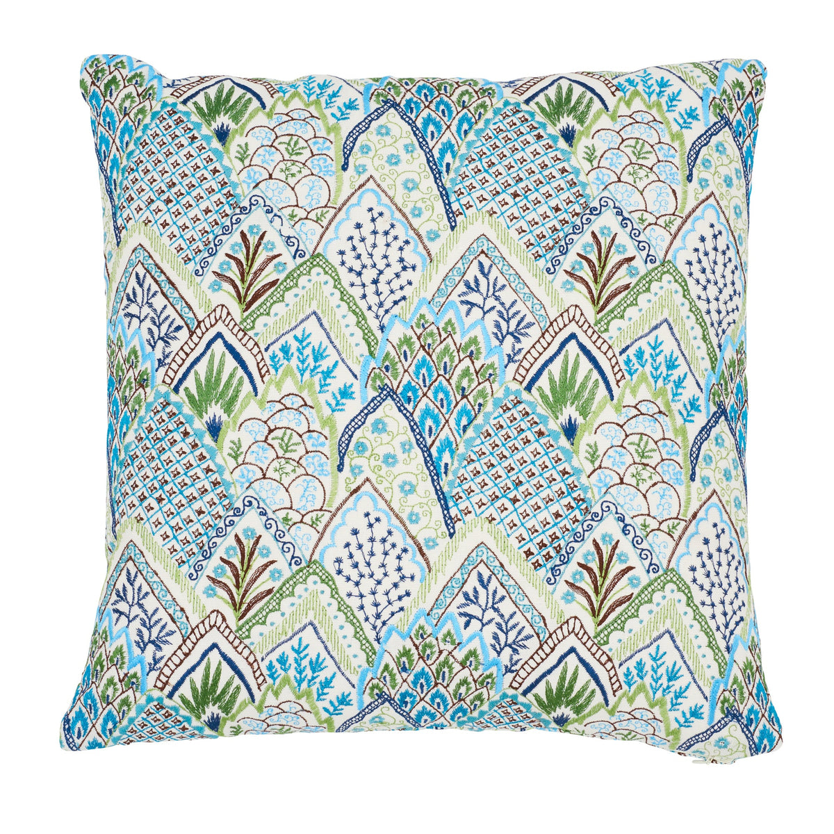 Albizia Embroidery 20" Pillow Blue & Green