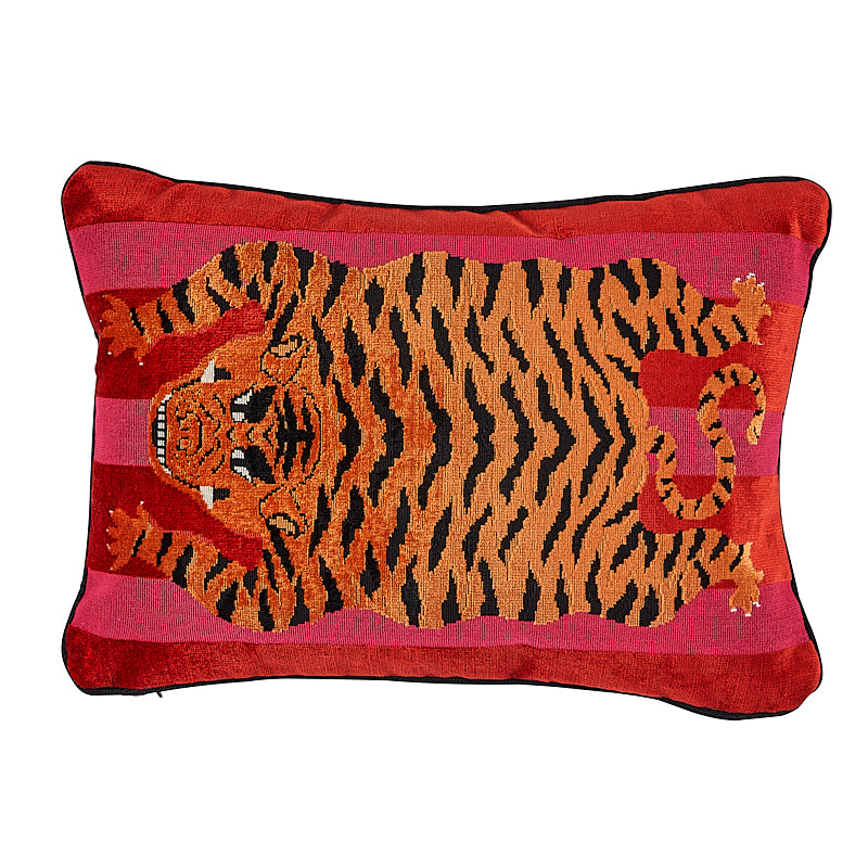 Jokhang Tiger Velvet Pillow Red & Pink