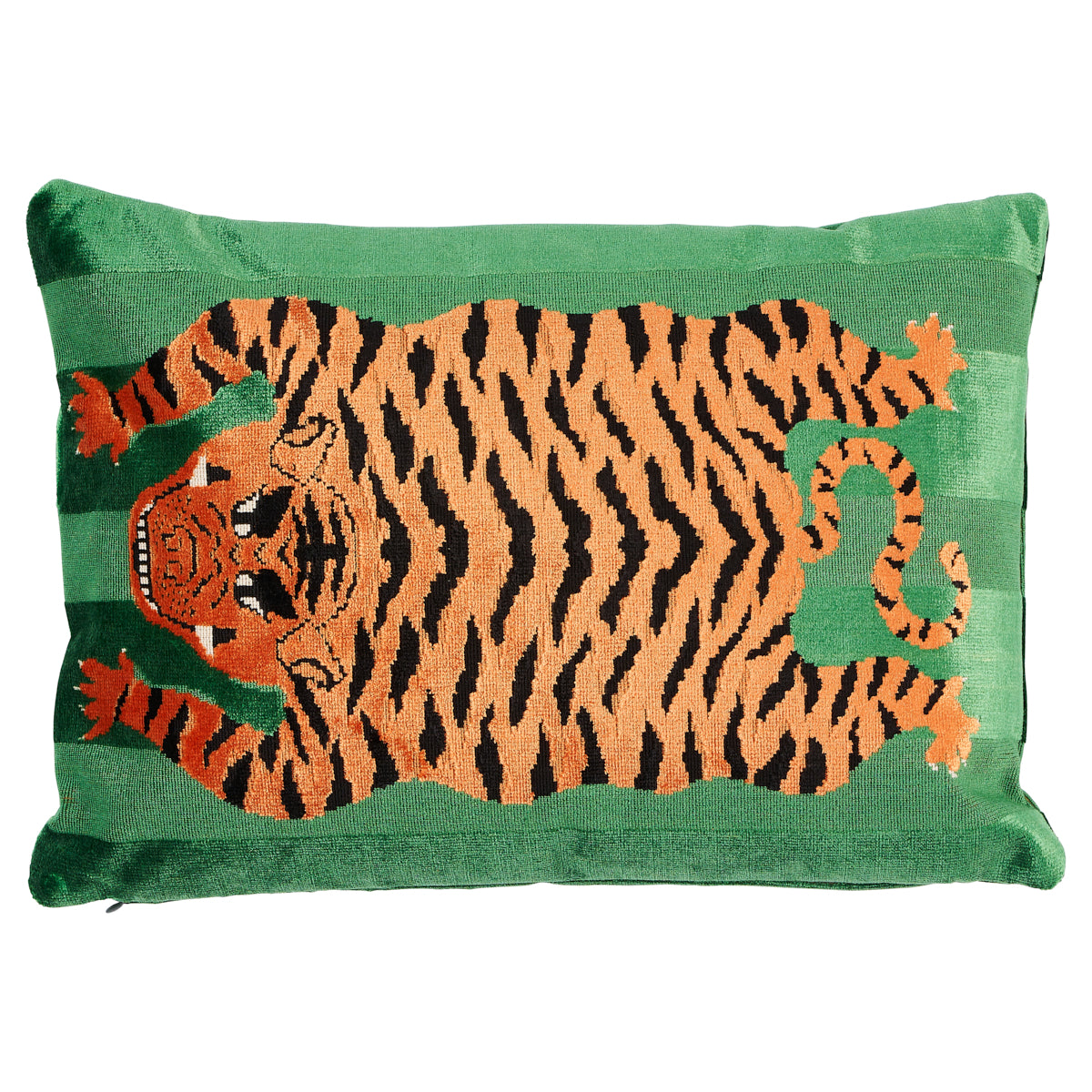 Jokhang Tiger Velvet Pillow Green