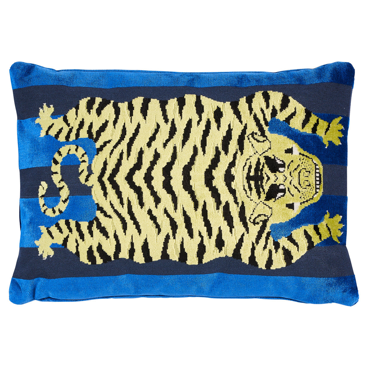 Jokhang Tiger Velvet Pillow Blue