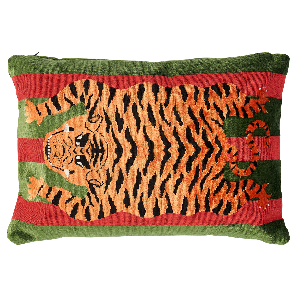 Jokhang Tiger Velvet Pillow Red & Green