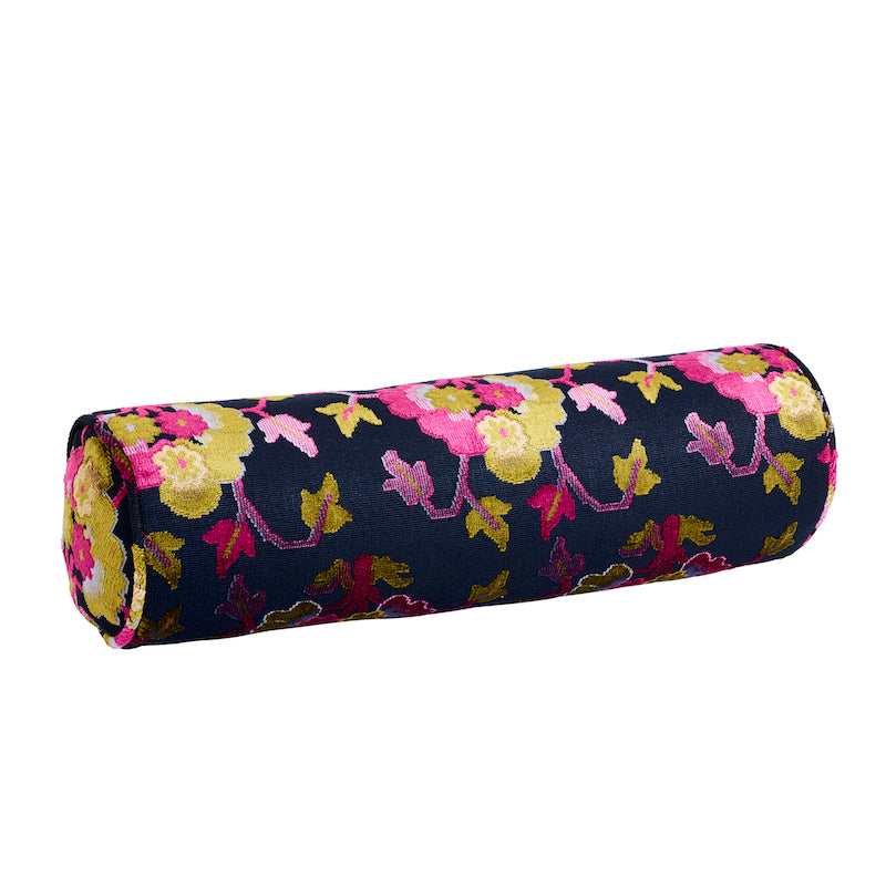 Jennie Velvet Bolster Pillow Midnight & Magenta